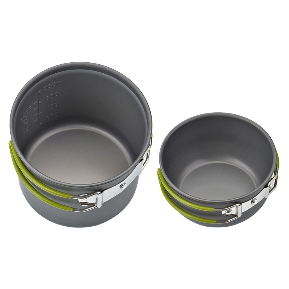 5Pcs Camping Cookware Mess Kit with Lightweight Aluminum Pot Bowl Forks Spoons Knives and Carry Mesh Bag for Outdoor Camping Hiking and Picnic