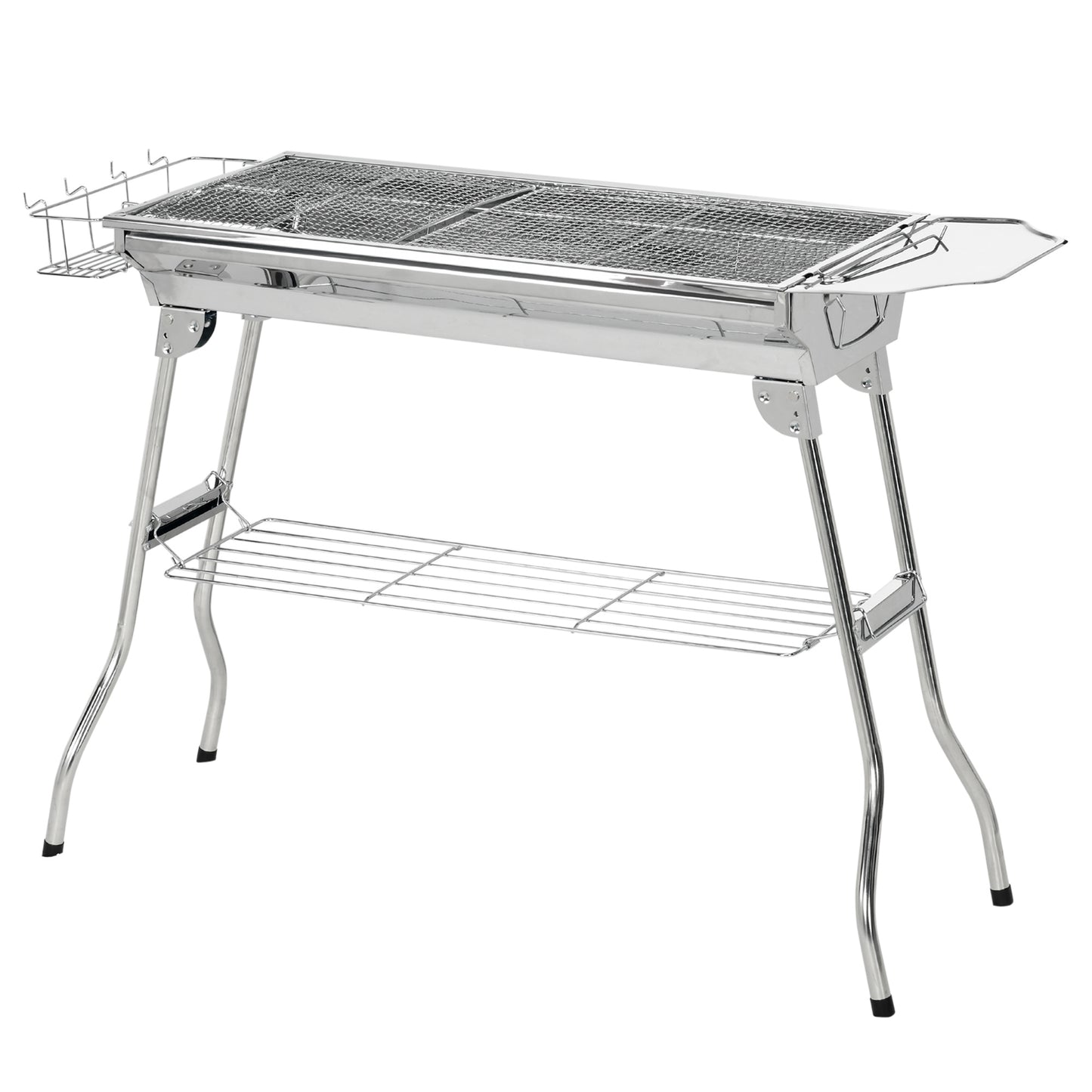 Outsunny Charcoal Grill, Stainless Steel Portable Folding BBQ, Outdoor Hibachi for Backyard Cooking, Camping, Picnic, Party, Tailgating and Travel with Pan, Grill Rack, Shelves, and Hooks