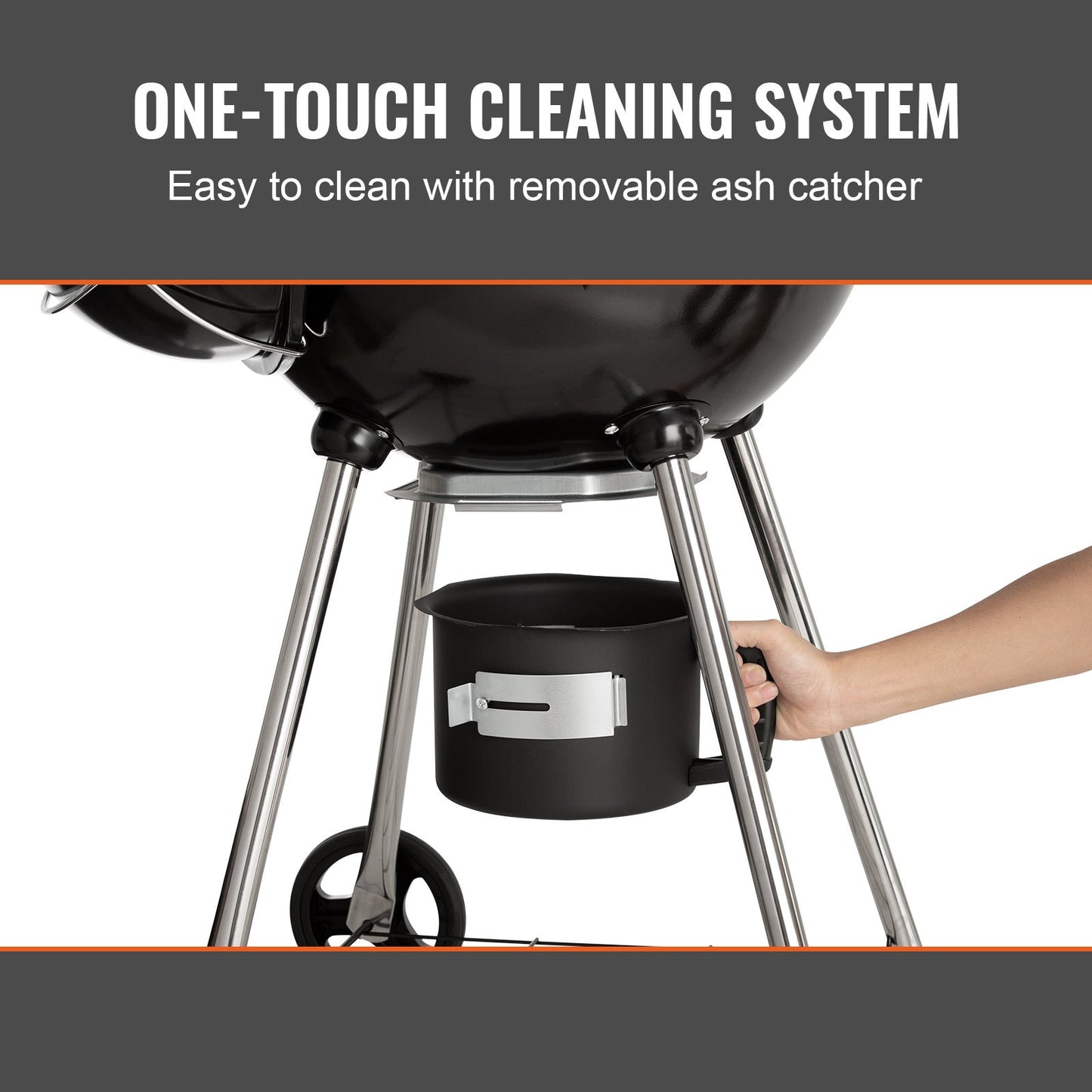 VEVOR 22" Kettle Charcoal Grill, Premium Kettle Grill with Wheels Grate and Cover, Porcelain-Enameled Lid and Firebowl with Slide Out Ash Catcher Thermometer for BBQ, Picnic, Patio and Backyard