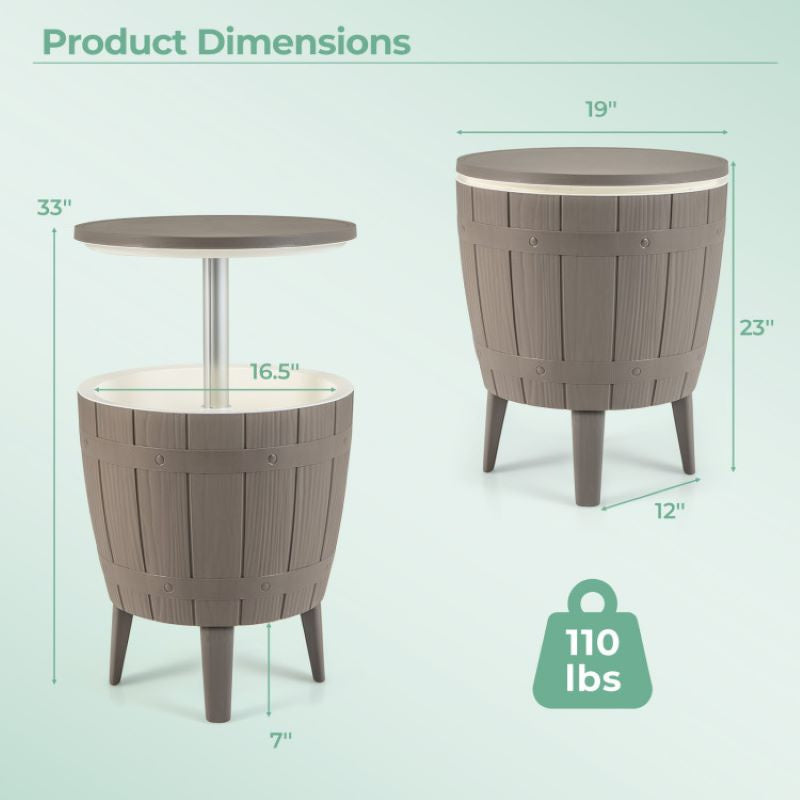 Outdoor Cooler Bar Table with Telescopic Tabletop for Beer and Wine