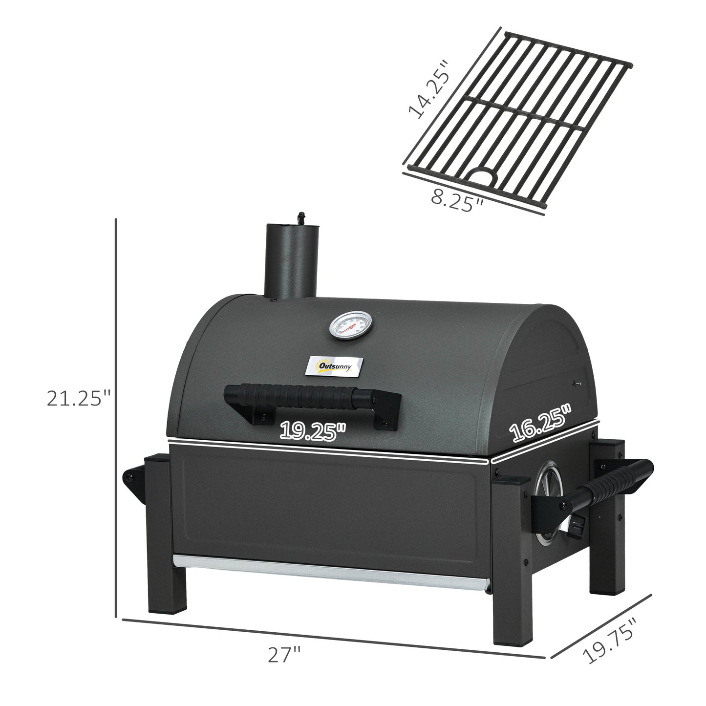 Outsunny Charcoal BBQ Grill with 235 sq.in. Cooking Area, Tabletop Outdoor Barbecue with Ash Catcher and Built-in Thermometer for Patio, Backyard, Camping, Picnic, Black