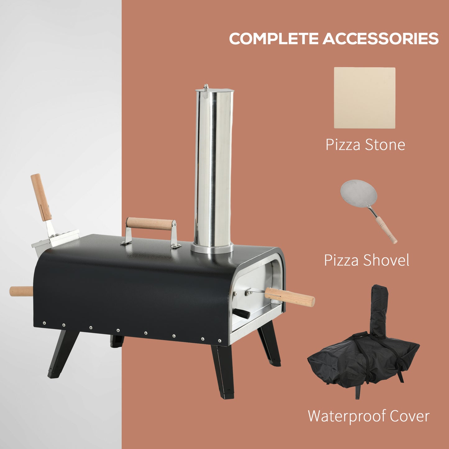 Outsunny Outdoor Pizza Oven with 12" Stone, Peel and Cover, Portable Pellet Wood Fired Pizza Maker with Foldable Legs, Stainless Steel Pizza Grill for Outside, Backyard, Outdoor Kitchen