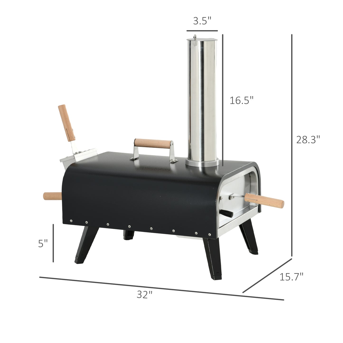 Outsunny Outdoor Pizza Oven with 12" Stone, Peel and Cover, Portable Pellet Wood Fired Pizza Maker with Foldable Legs, Stainless Steel Pizza Grill for Outside, Backyard, Outdoor Kitchen