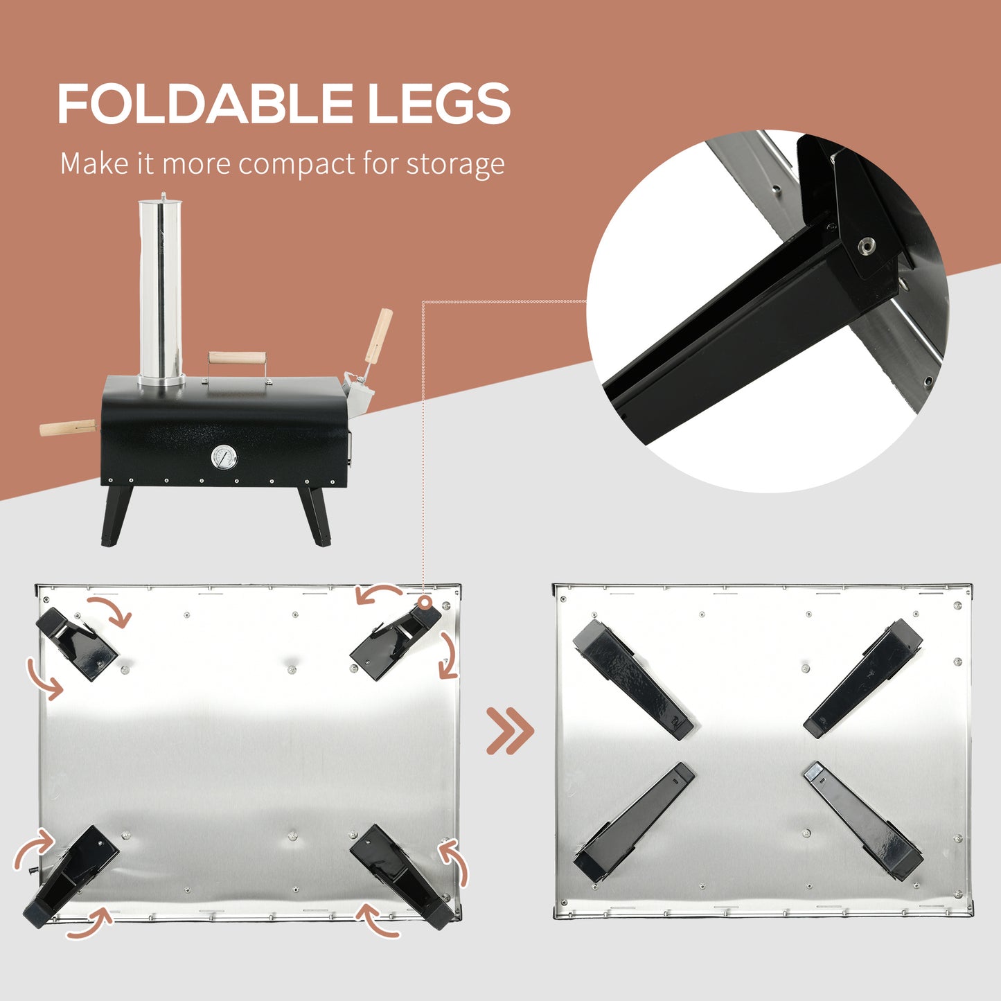 Outsunny Outdoor Pizza Oven with 12" Stone, Peel and Cover, Portable Pellet Wood Fired Pizza Maker with Foldable Legs, Stainless Steel Pizza Grill for Outside, Backyard, Outdoor Kitchen