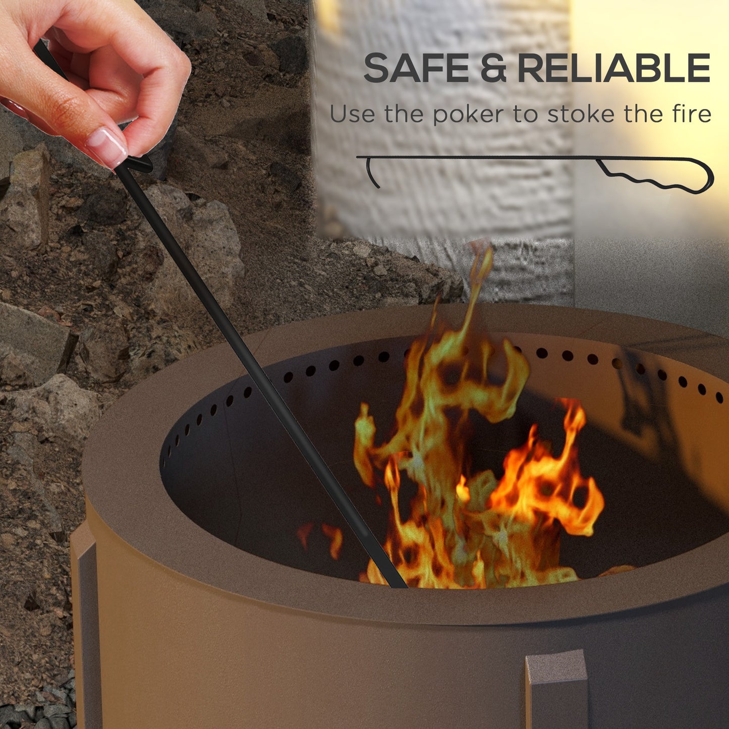 Outsunny 2-in-1 Smokeless Fire Pit, BBQ Grill, 19" Portable Wood Burning Firepit with Cooking Grate and Poker, Low Smoke Camping Bonfire Stove for Backyard Patio Picnic, Steel, Bronze
