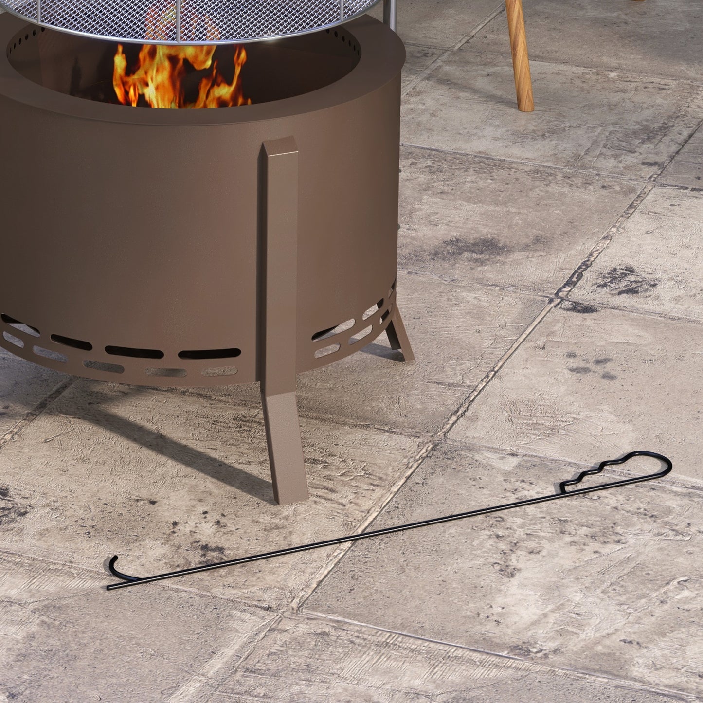 Outsunny 2-in-1 Smokeless Fire Pit, BBQ Grill, 19" Portable Wood Burning Firepit with Cooking Grate and Poker, Low Smoke Camping Bonfire Stove for Backyard Patio Picnic, Steel, Bronze