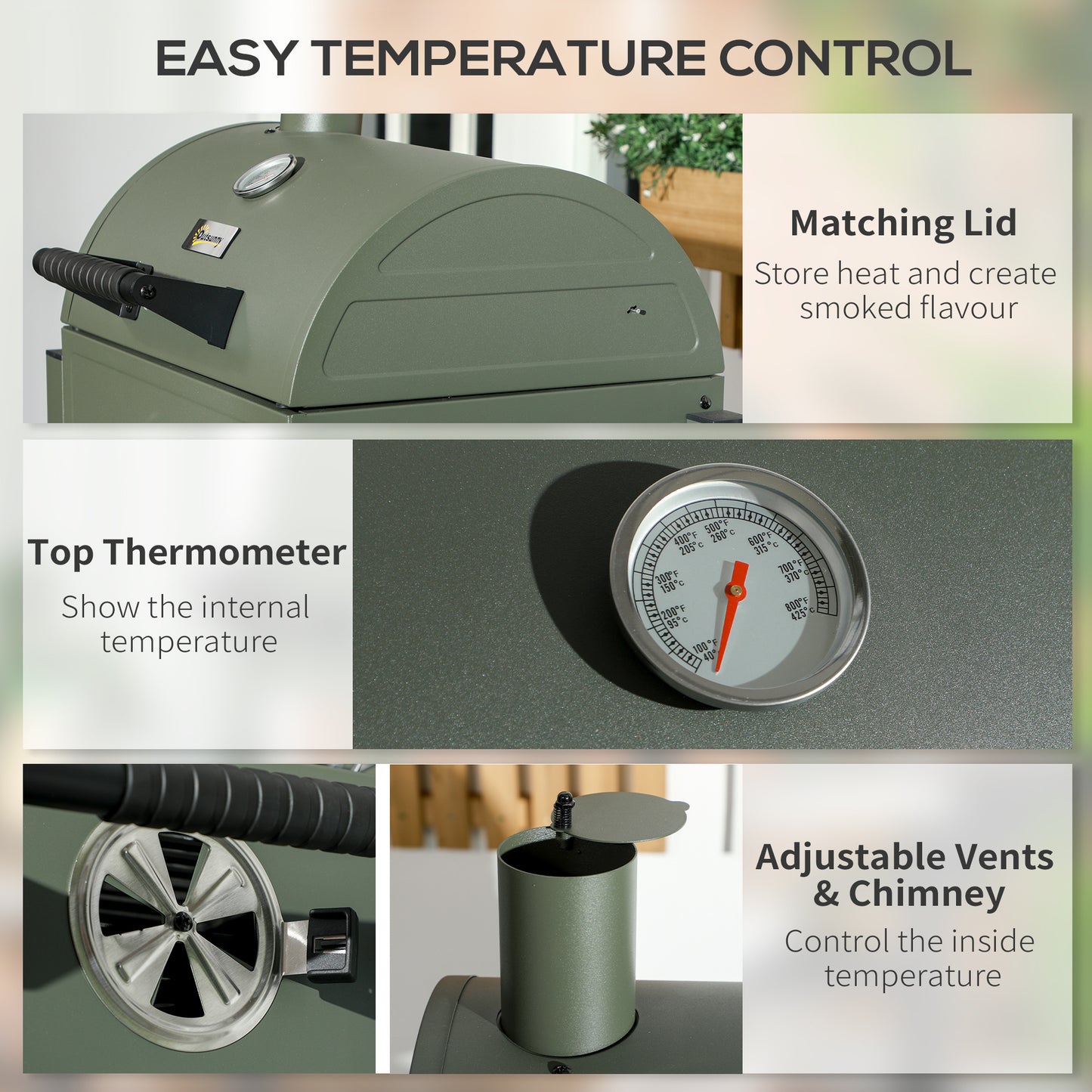 Outsunny Charcoal BBQ Grill with 235 sq.in. Cooking Area, Tabletop Outdoor Barbecue with Ash Catcher and Built-in Thermometer for Patio, Backyard, Camping, Picnic, Dark Green