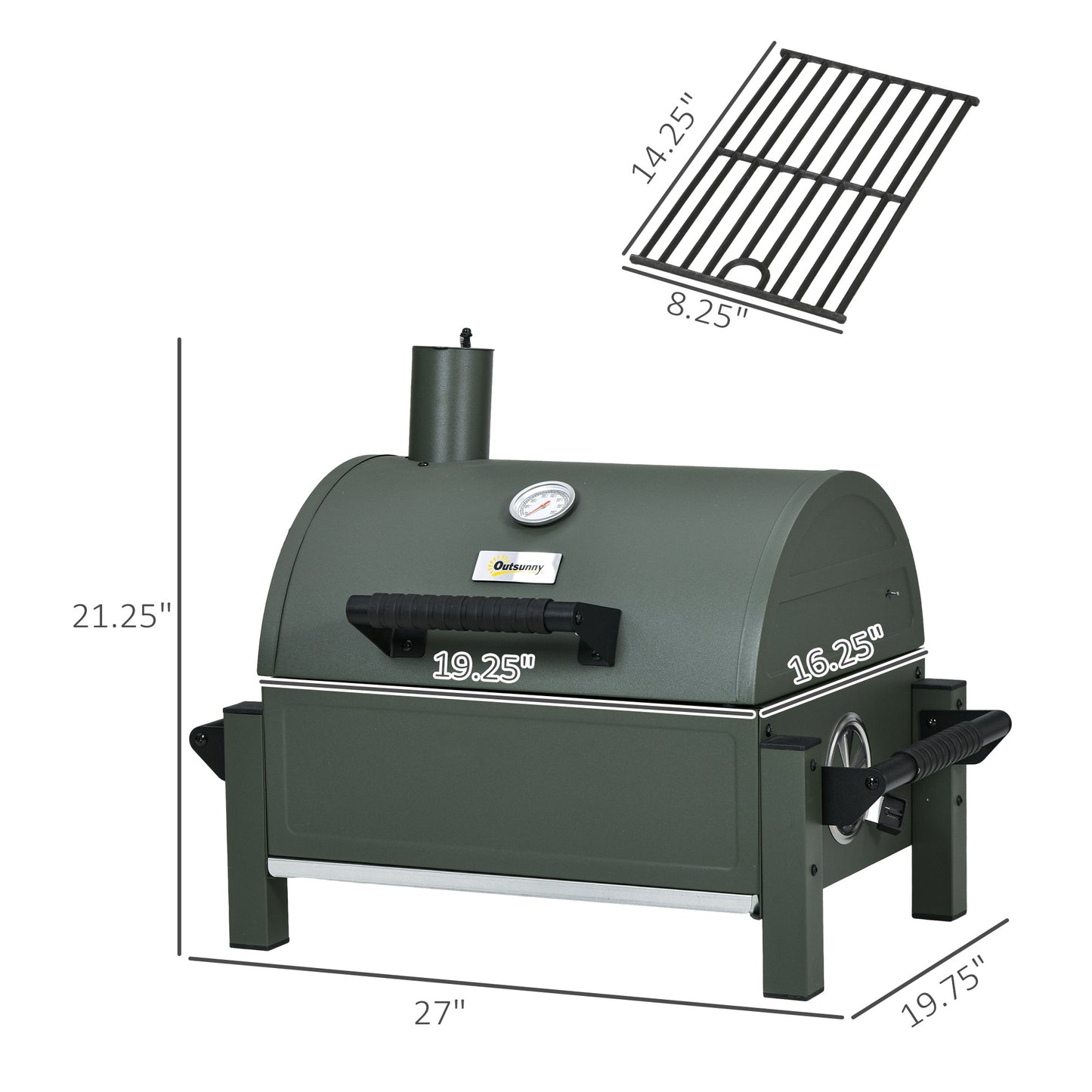 Outsunny Charcoal BBQ Grill with 235 sq.in. Cooking Area, Tabletop Outdoor Barbecue with Ash Catcher and Built-in Thermometer for Patio, Backyard, Camping, Picnic, Dark Green