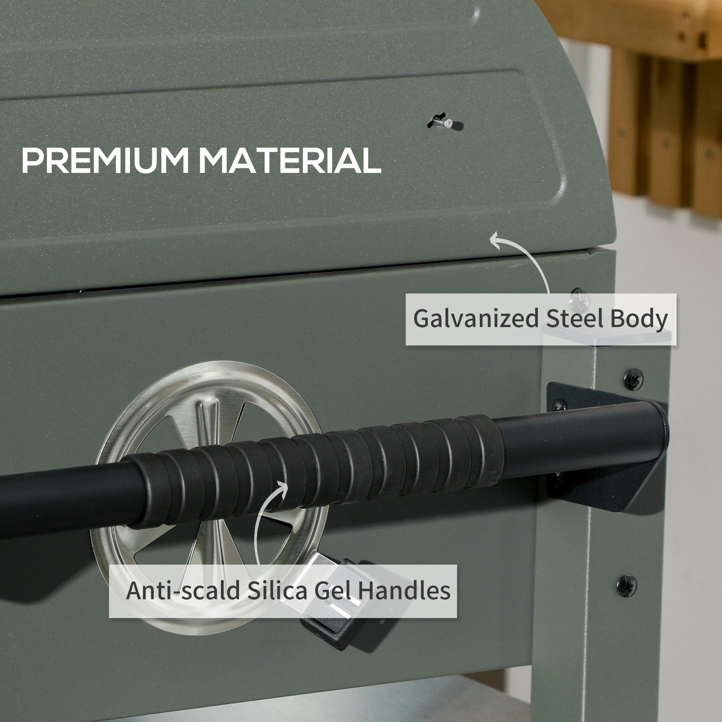 Outsunny Charcoal BBQ Grill with 235 sq.in. Cooking Area, Tabletop Outdoor Barbecue with Ash Catcher and Built-in Thermometer for Patio, Backyard, Camping, Picnic, Dark Green