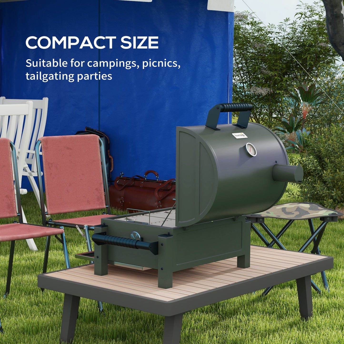 Outsunny Charcoal BBQ Grill with 235 sq.in. Cooking Area, Tabletop Outdoor Barbecue with Ash Catcher and Built-in Thermometer for Patio, Backyard, Camping, Picnic, Dark Green