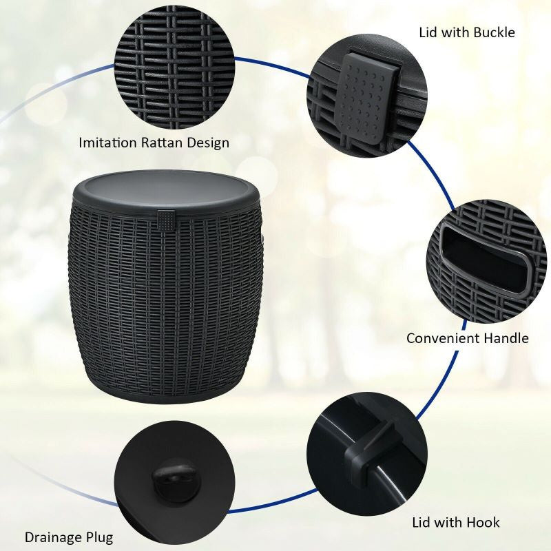 Rattan Cool Bar 4-in-1 Cocktail Table Side Table for Outdoor Patio
