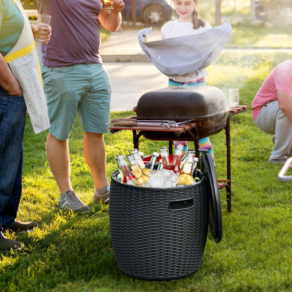 Rattan Cool Bar 4-in-1 Cocktail Table Side Table for Outdoor Patio
