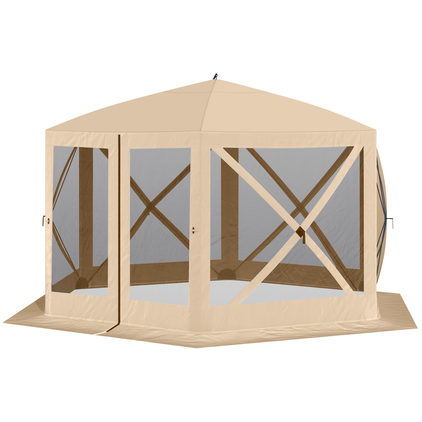 Outsunny 12' x 12' Hexagon Screen House, Pop Up Tent Portable Gazebo Canopy Shelter with Mesh Netting Walls, Carry Bag and Shaded Interior, Beige