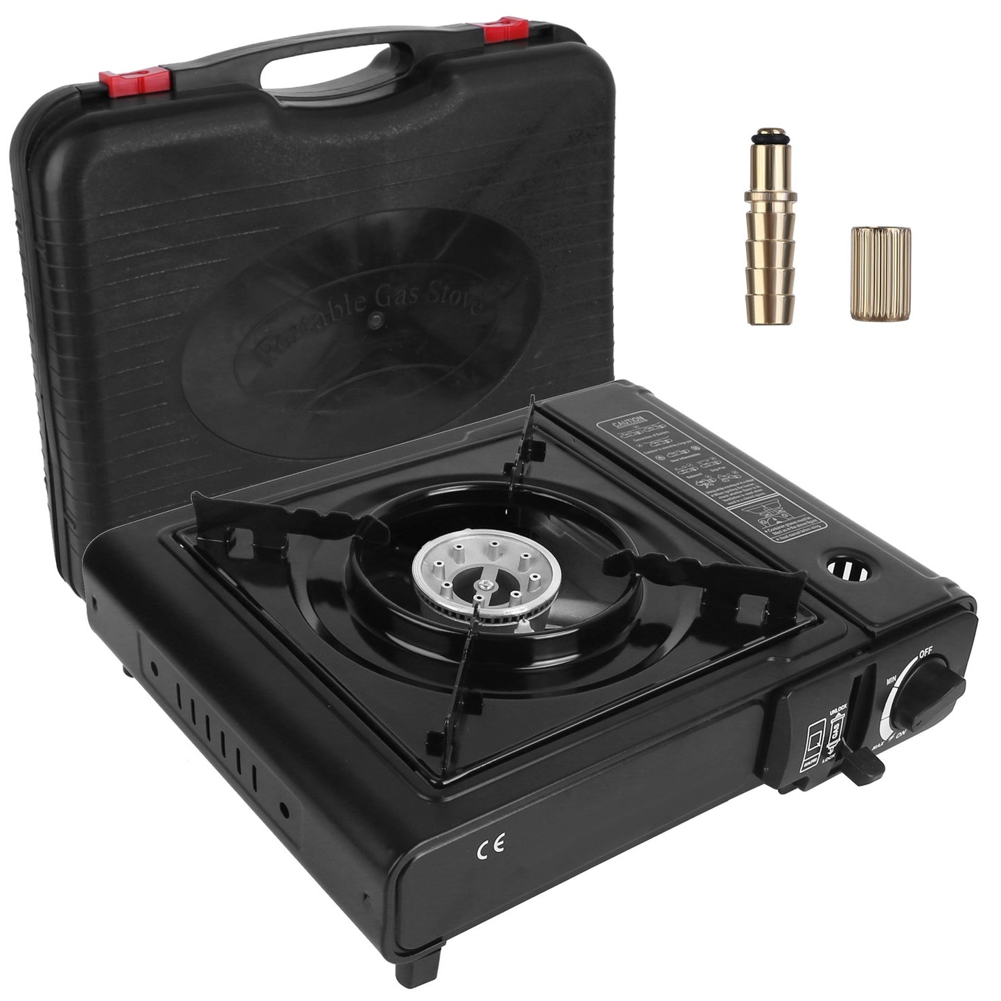 3300W Portable Camping Stove Butane Canister Dual Fuel Burner Piezo Electric Ignition Single Burner with Automatic Tank Ejection Overpressure Cut Off Carry Case
