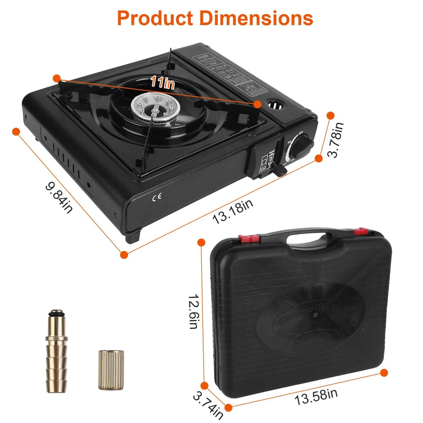 3300W Portable Camping Stove Butane Canister Dual Fuel Burner Piezo Electric Ignition Single Burner with Automatic Tank Ejection Overpressure Cut Off Carry Case
