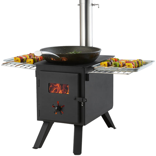 VEVOR Wood Stove, 86 inch, Alloy Steel Camping Tent Stove, Portable Wood Burning Stove with Chimney Pipes & Gloves, 1400in³Firebox Hot Tent Stove for Outdoor Cooking and Heating with 8 Pipes