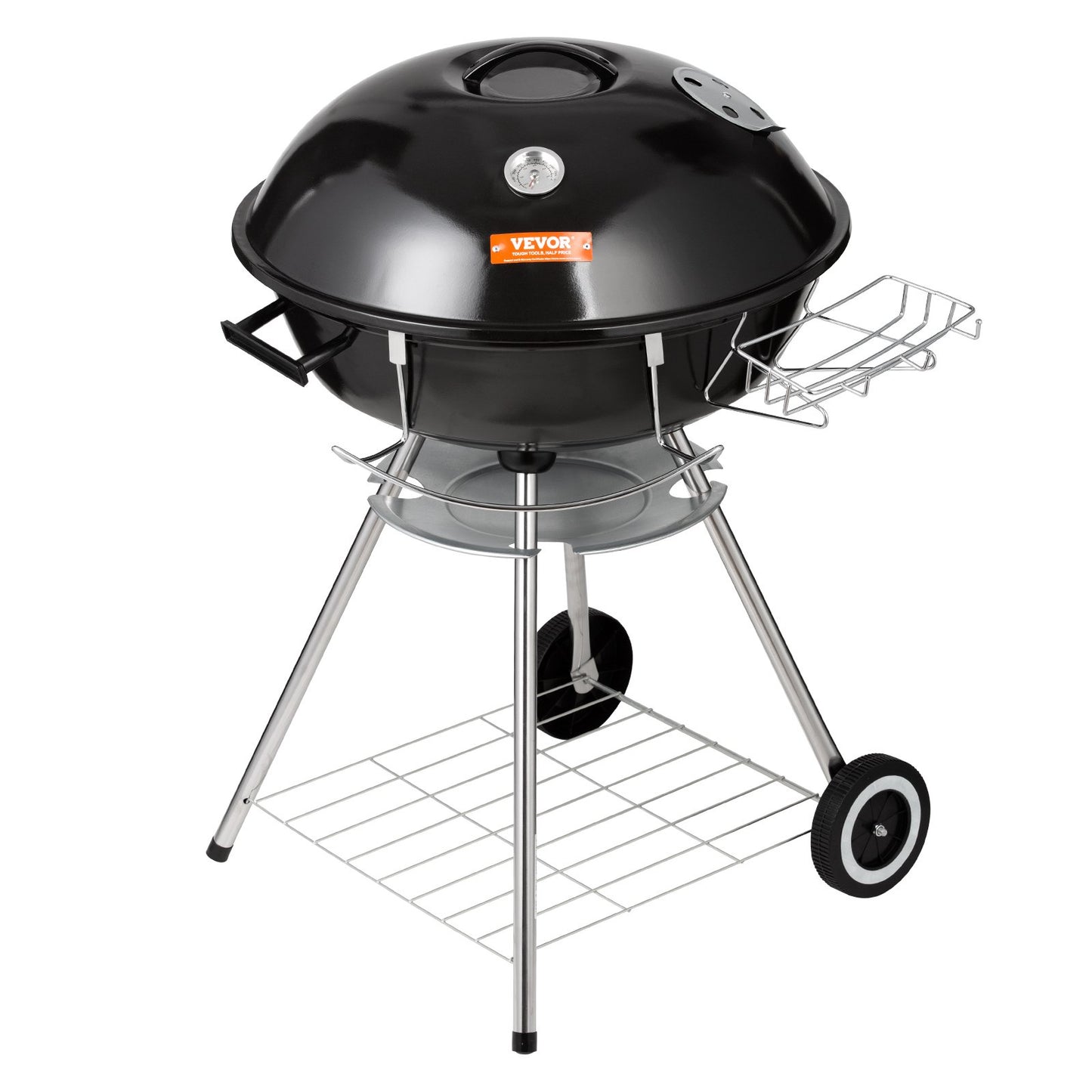 VEVOR 22 inch Kettle Charcoal Grill, Premium Kettle Grill with Wheels and Cover, Porcelain-Enameled Lid and Ash Catcher & Thermometer for BBQ, Round Barbecue Grill Outdoor Cooking, Patio and Backyard