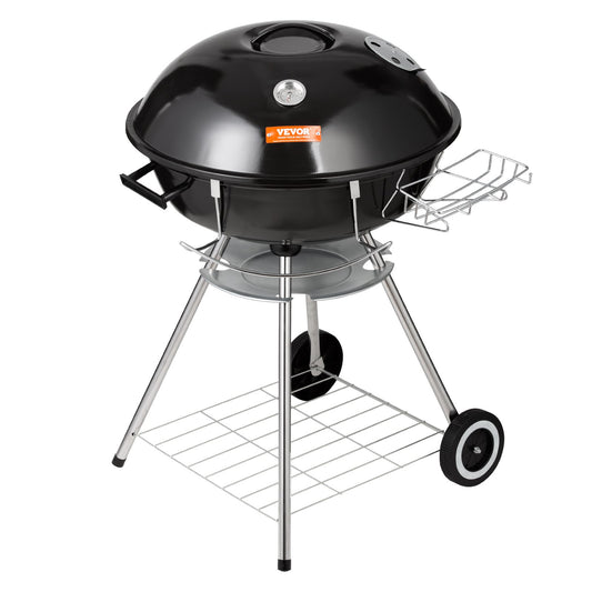 VEVOR 22 inch Kettle Charcoal Grill, Premium Kettle Grill with Wheels and Cover, Porcelain-Enameled Lid and Ash Catcher & Thermometer for BBQ, Round Barbecue Grill Outdoor Cooking, Patio and Backyard