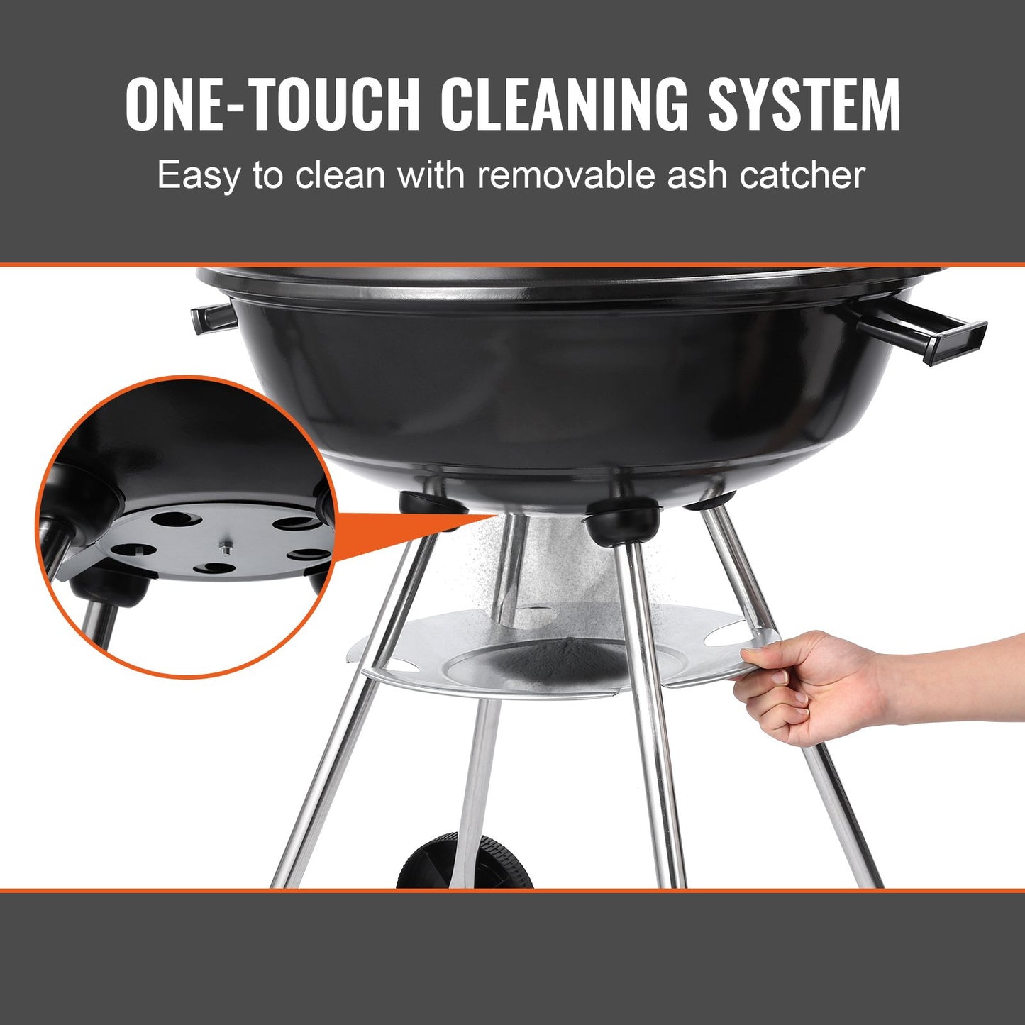 VEVOR 22 inch Kettle Charcoal Grill, Premium Kettle Grill with Wheels and Cover, Porcelain-Enameled Lid and Ash Catcher & Thermometer for BBQ, Round Barbecue Grill Outdoor Cooking, Patio and Backyard