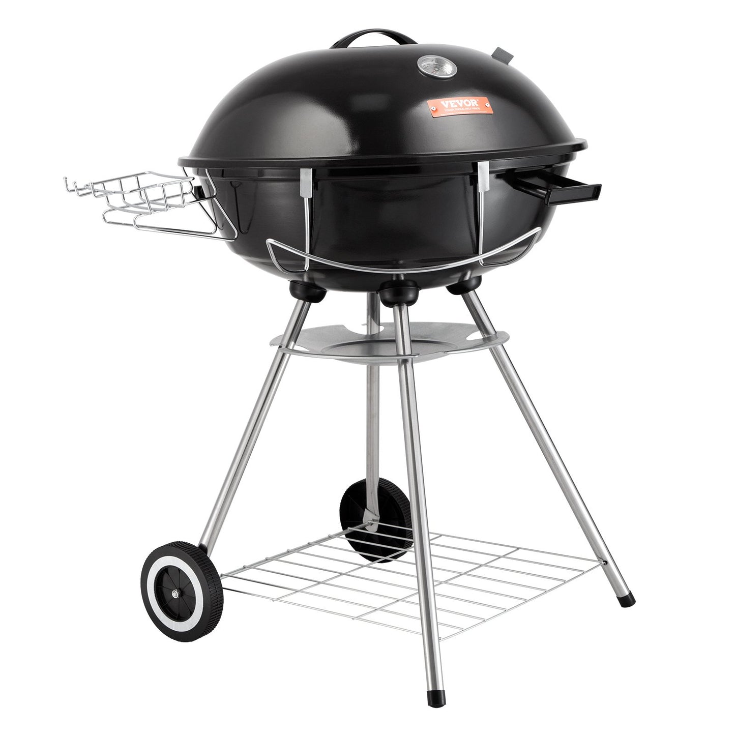 VEVOR 22 inch Kettle Charcoal Grill, Premium Kettle Grill with Wheels and Cover, Porcelain-Enameled Lid and Ash Catcher & Thermometer for BBQ, Round Barbecue Grill Outdoor Cooking, Patio and Backyard