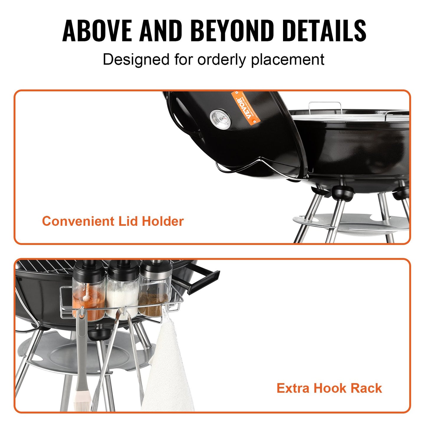 VEVOR 22 inch Kettle Charcoal Grill, Premium Kettle Grill with Wheels and Cover, Porcelain-Enameled Lid and Ash Catcher & Thermometer for BBQ, Round Barbecue Grill Outdoor Cooking, Patio and Backyard