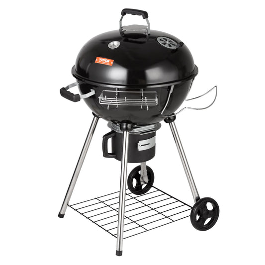 VEVOR 22" Kettle Charcoal Grill, Premium Kettle Grill with Wheels Grate and Cover, Porcelain-Enameled Lid and Firebowl with Slide Out Ash Catcher Thermometer for BBQ, Picnic, Patio and Backyard