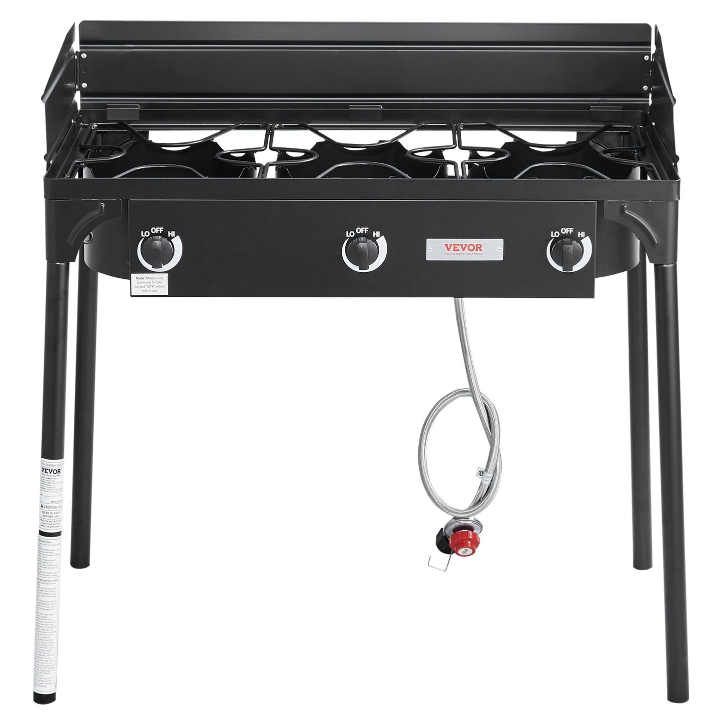 VEVOR Triple Burner Outdoor Camping Stove, 90,000-BTU Camping Modular Cooking Stove, Heavy Duty Carbon Steel Gas Cooker with Detachable Legs Stand & PSI Regulator, for BBQ Home Camp Patio RV Cooking
