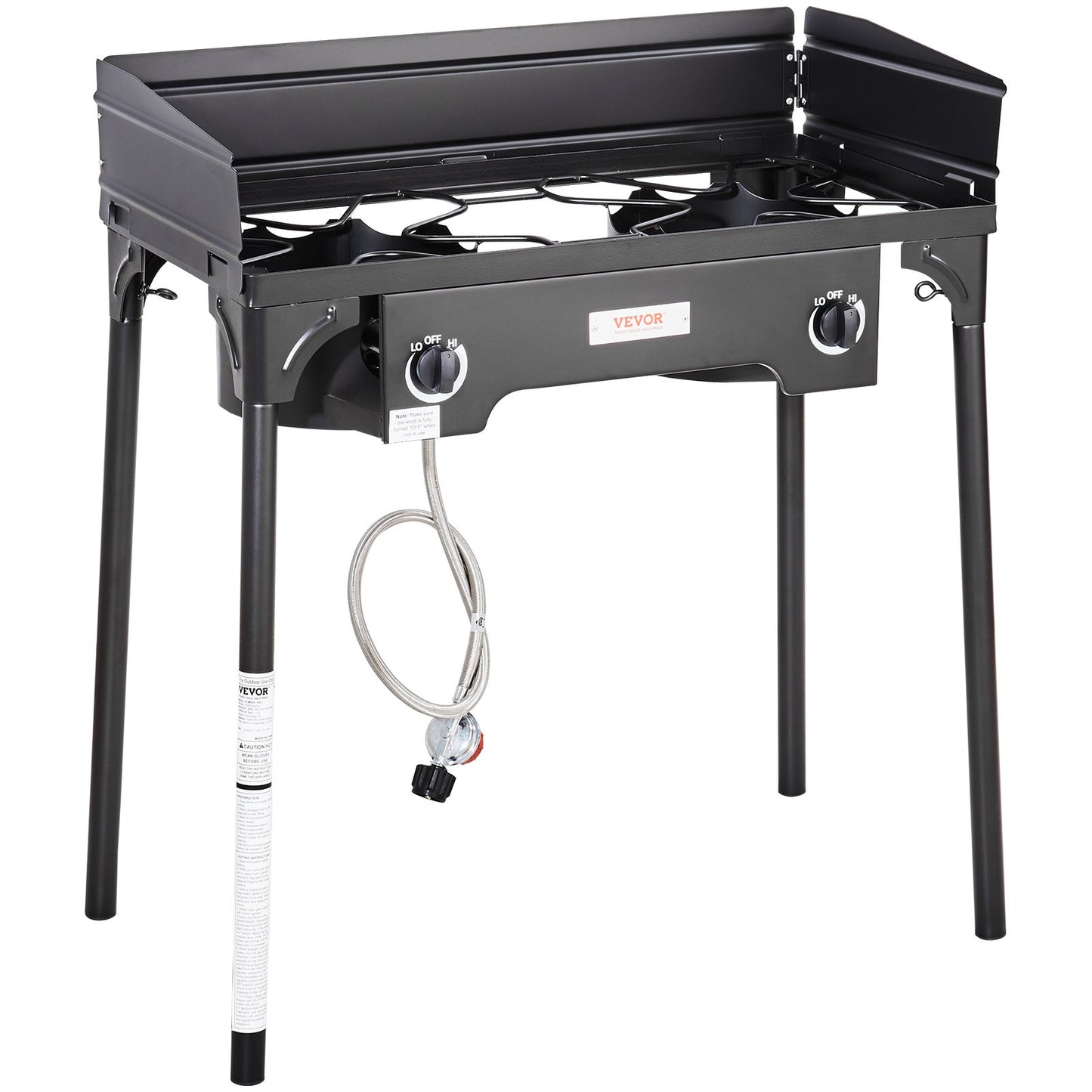 VEVOR Double Burner Outdoor Camping Stove, 60,000-BTU Camping Modular Cooking Stove, Heavy Duty Carbon Steel Gas Cooker with Windscreen & Detachable Legs Stand & PSI Regulator, for BBQ Camp Patio RV