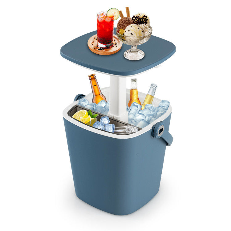 3-in-1 Portable Cooler Bar Table with Bottle Opener and Lift Top Lid for Camping Poolside