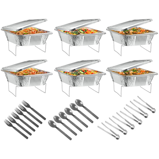 36Pcs Disposable Chafing Dish Buffet Set Food Warmers For Party Buffet Server Catering Supplies With Covers Utensils Half Size Food Pans For Parties Events BBQ Catering