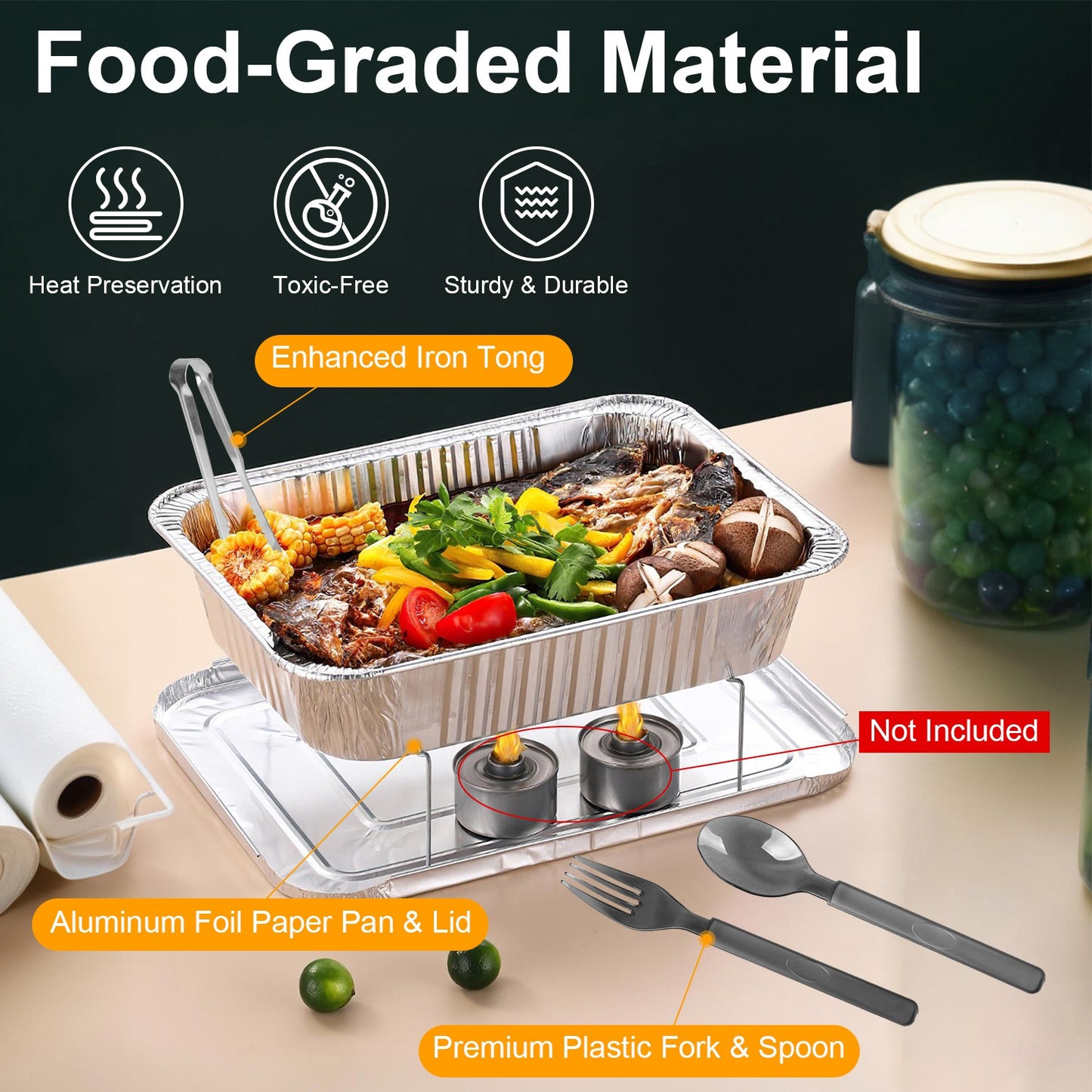 36Pcs Disposable Chafing Dish Buffet Set Food Warmers For Party Buffet Server Catering Supplies With Covers Utensils Half Size Food Pans For Parties Events BBQ Catering